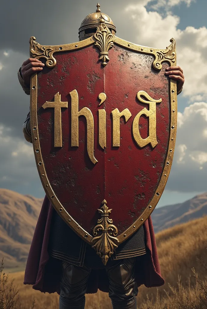 Create a written shield " Third " In the color burgundy and beige 