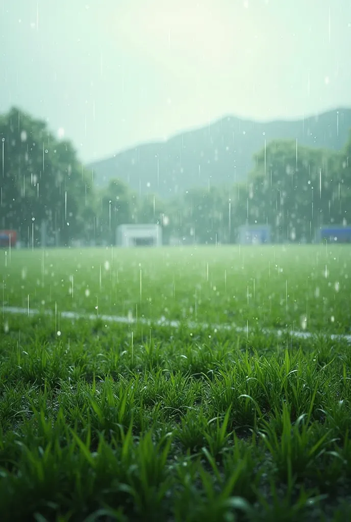 Natural football grass that rains on