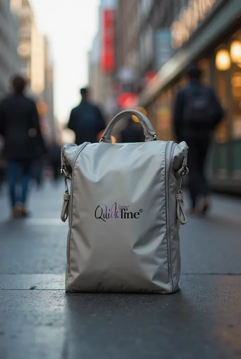 Crie uma imagem com uma bag termica com logo da "quicktime"