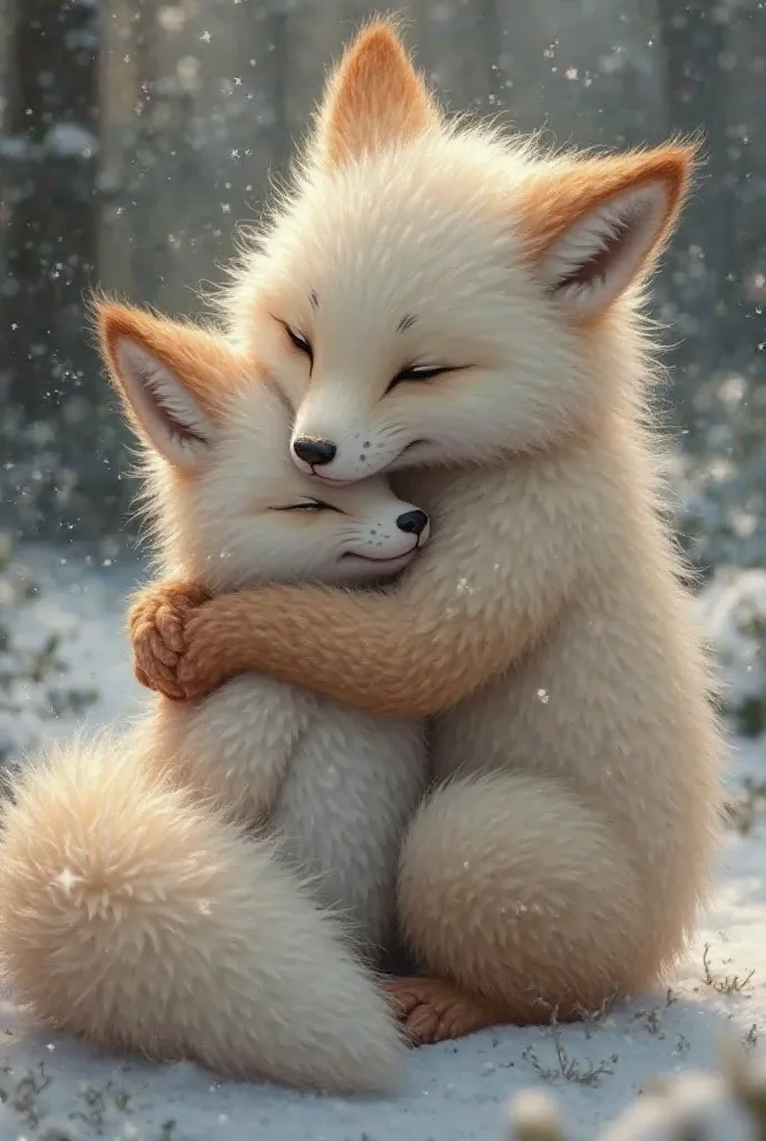 

(7) English Prompt

"Shivering, Nanhu baby fox wite color  clung to his mother  Fox wite color as she wrapped him in her warm fur and carried Him back to their den