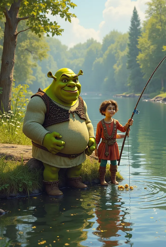 Shrek is fishing together with Aladin and the fish that bites is Putin