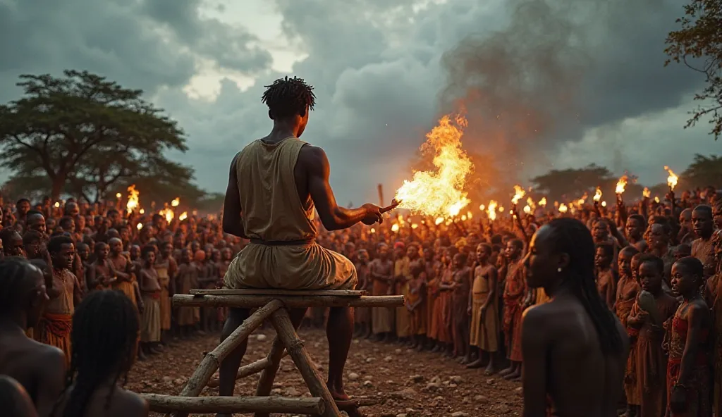 Une grande assemblée devant le temple du village. Samuel, vêtu d’une tunique simple, se tient sur une estrade de bois, brandissant un parchemin avec des preuves accablantes. La foule est partagée entre la stupéfaction, la colère et la tristesse. En arrière...