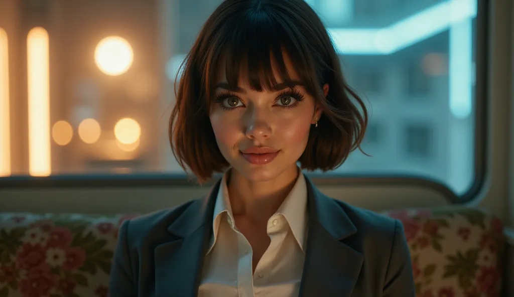 A hyper-realistic 8K portrait of a beautiful woman in a retro-futuristic style, wearing vintage clothing, cinematic lighting, Panavision 50 aesthetic, highly detailed, futuristic yet nostalgic vibe."