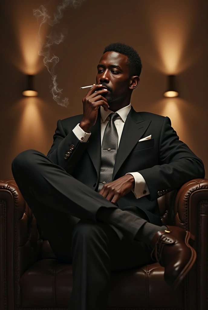 i want a real image of a black man who is smoking and well dressed