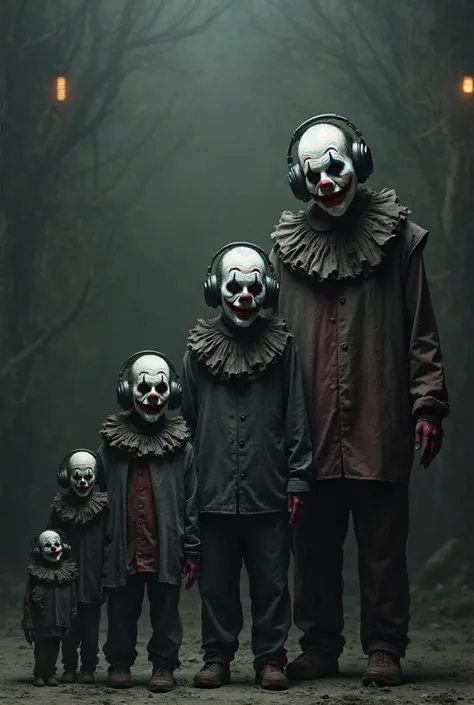 They are smaller one after the other, And referring more to a clown similar to the Joker, They are serious and more macabre with headphones