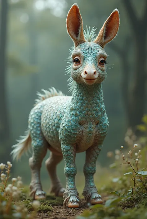 Donkey with fish scale in realistic image 