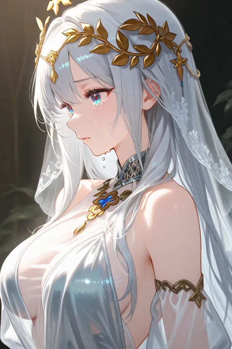 seethrough nipples,silver hair,bunny girl,crying face