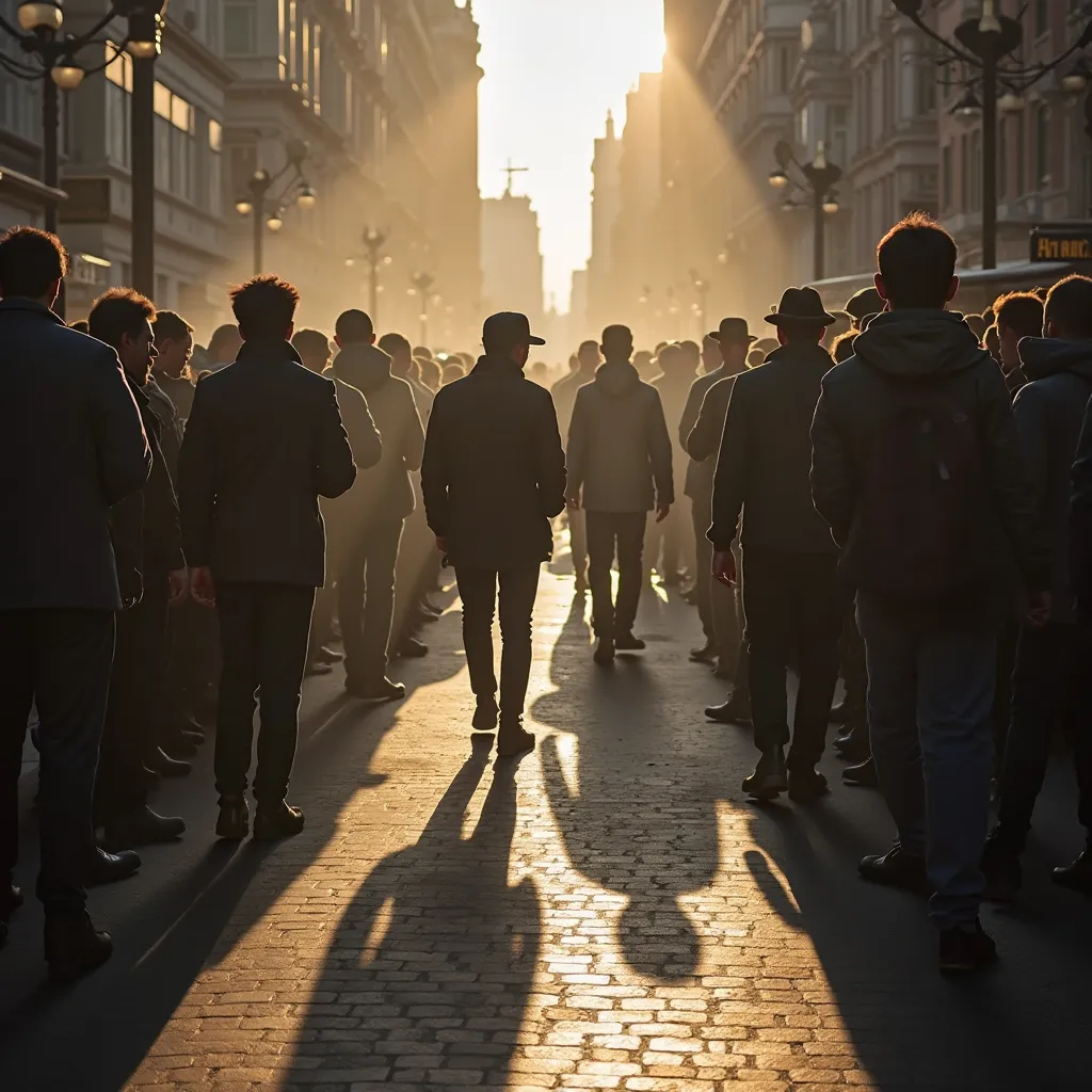 A peaceful shadow in the middle of an arguing crowd 