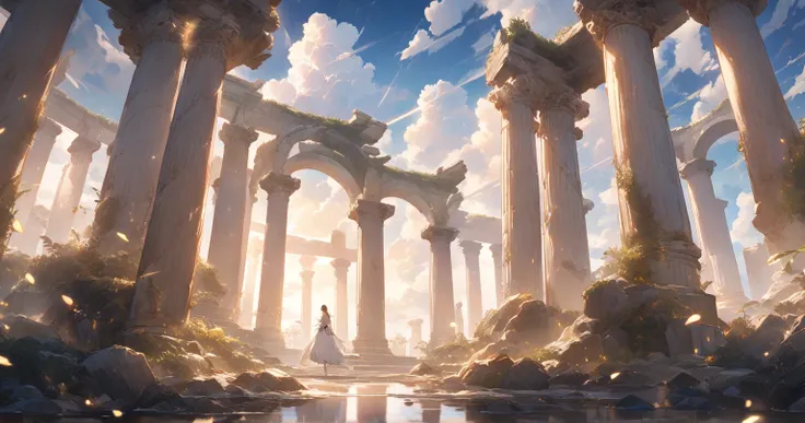 anime keyvisual, no humans, wide shot, heaven, ruins,