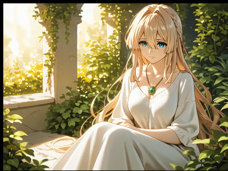 masterpiece, best quality, amazing quality, from_side, 1girl, Violet Evergarden, walking, landscape, ocean background, highres, absurdres