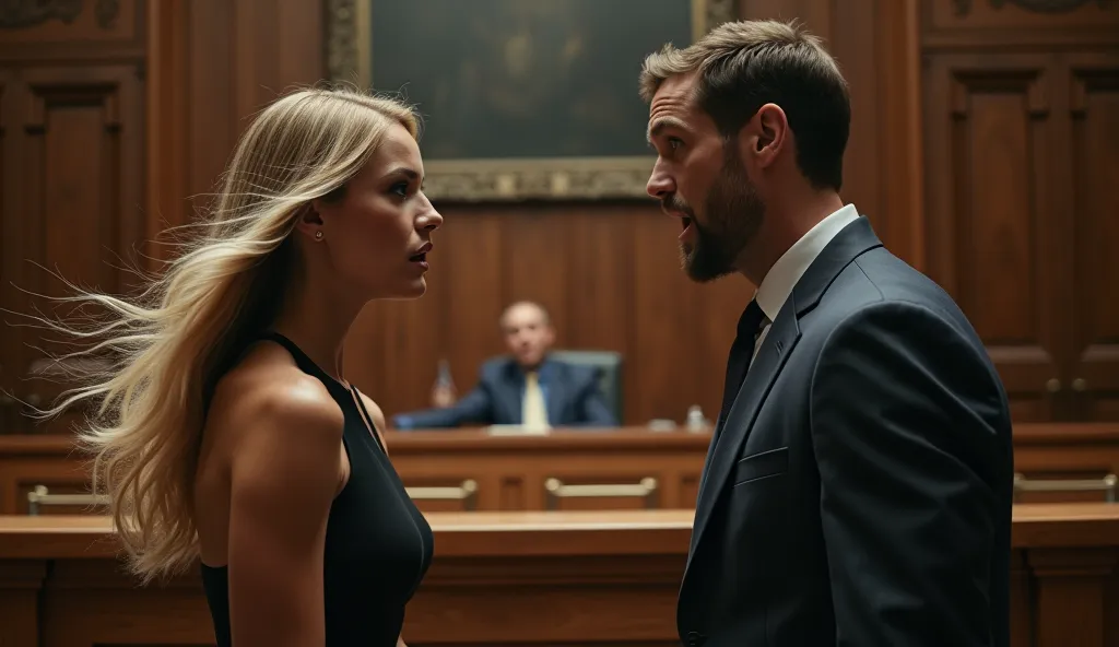 beautiful blonde and 30-year-old man opened their mouths in the courtroom real photo