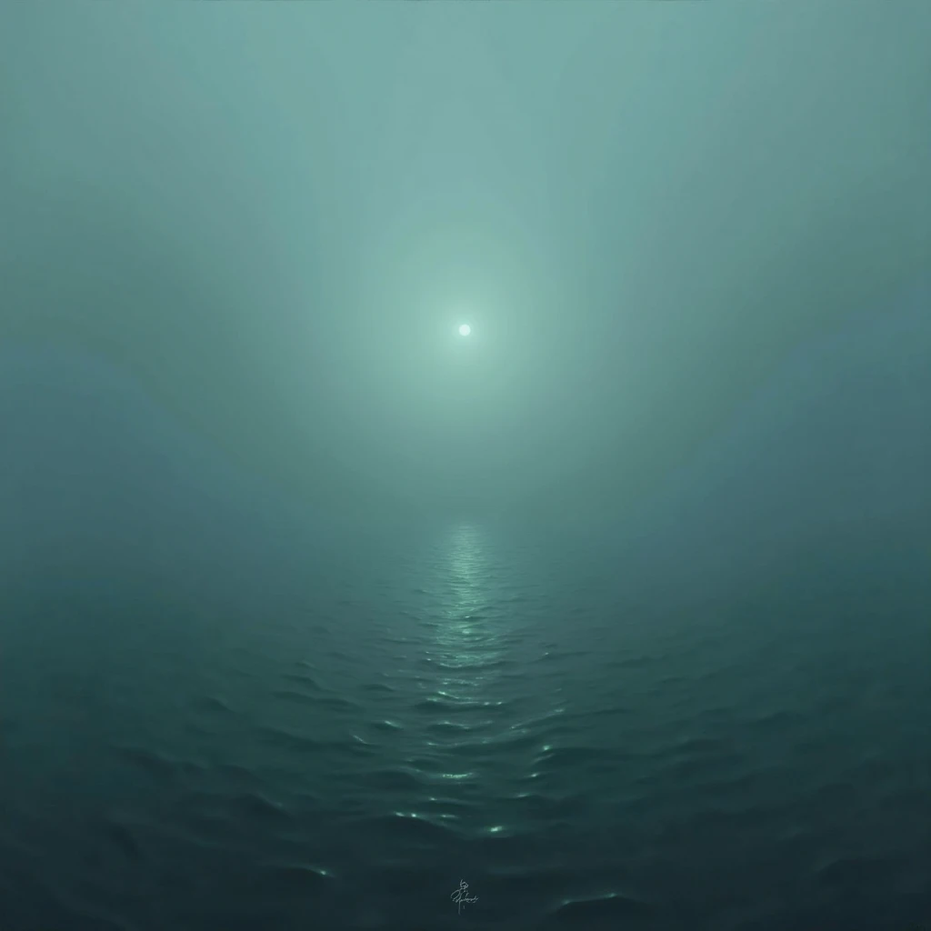 Aquamarine water foggy dark depressing sunset