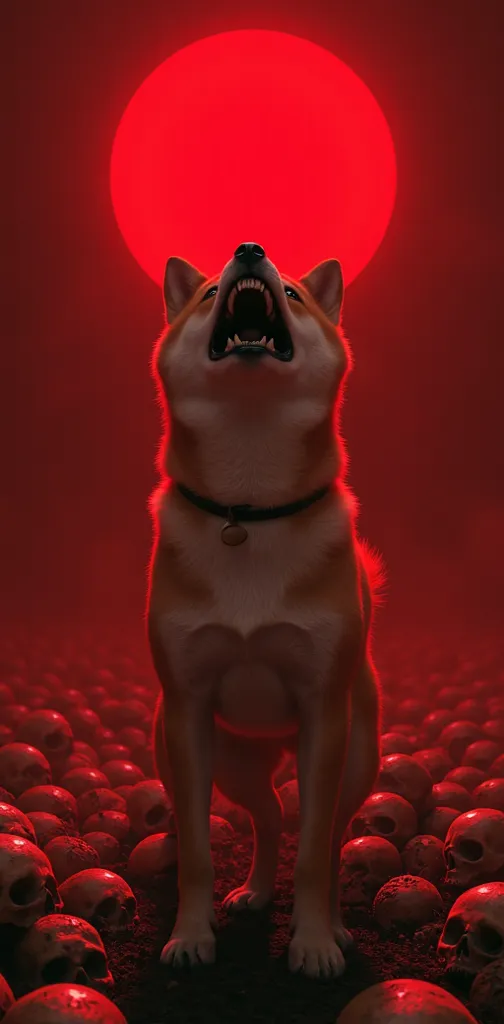 Shiba Inu, standing, Red, angry face,up,Countless skulls in the background,hell,Darkness,High Resolution, masterpiece, anatomically correct, 最high quality, has won numerous awards, high detail, high definition model, high quality, very detailed, ultra high...