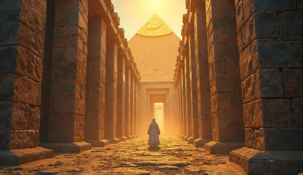 Massive stone blocks of the Great Pyramid being precisely cut with technology that shouldn't exist in ancient times, cinematic realism with mystical elements, gold and deep blue color palette, dramatic lighting with god rays, 8K detailed image