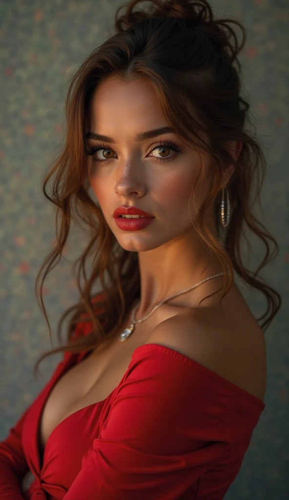 Create images of an attractive and confident model, focused on attracting the attention of the male audience. The model must have striking features, such as expressive eyes,  full lips and a captivating smile . The poses must be sensual,  but elegant , hig...