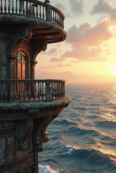 A broken balcony of beautiful ship in sea 