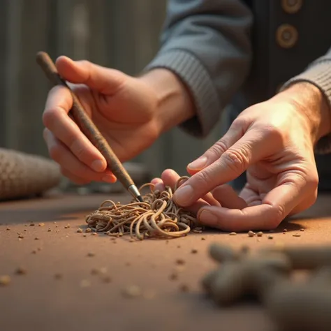 Please draw a picture of a hand doing handmade work，Close-ups，3D Animation