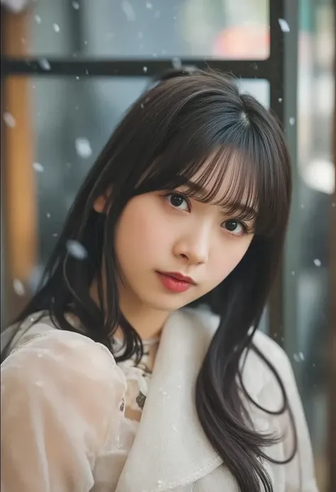 1 girl、3d、 Asians、bangs、 dark eyes、 black hair、鈍いbangs、is blurry、blurry background、 blurry foreground 、Bokeh、コスプレ photos、bitches line up in front of the motel、lips、 long hair、watching the viewer、motion blur、nose、mouth open in your mouth、Outdoors、 photos (m...