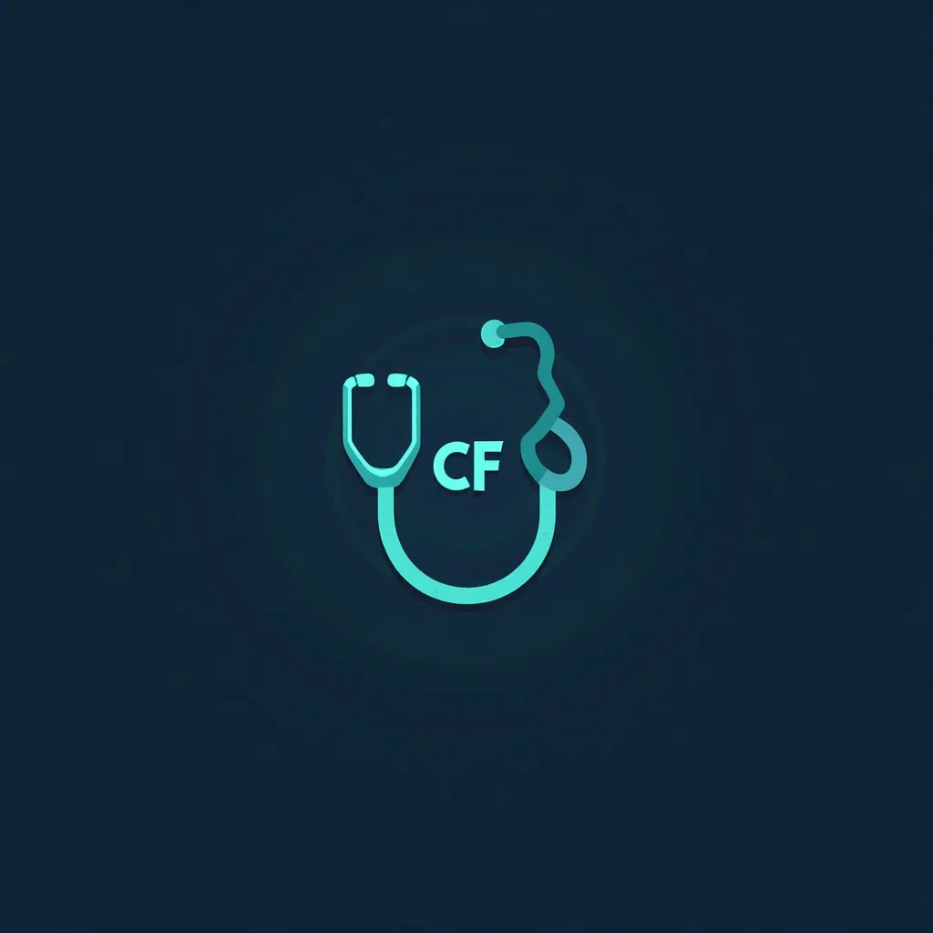 Create a company symbol with a stethoscope on the back and initials on the front: CF