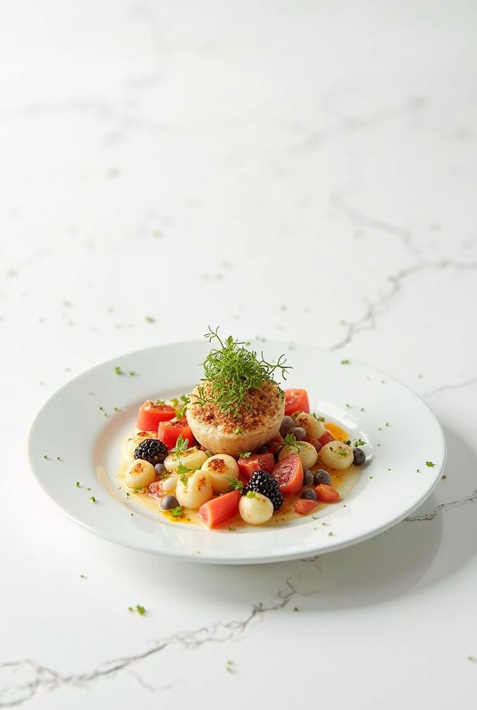 delicious dish in a white plate, On a white background, the plate should be fully visible