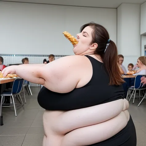 30 years old Indian woman being forced to keep eating at an extreme weight gain restaurant, messily feasting, vintage polaroid photo with grain, particilar emphasis on how gigantically hyper-obese the woman, she far surpasses human limits of size, in the b...