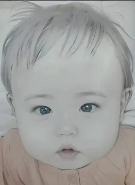 Smilingly cute baby girl。Smiling emphasizes nasolabial folds. Make the chin a little thinner and accentuate the nasolabial folds.、I want it to look more like a color photograph.............。 Baby Xu々to、Clearly visible、Emphasizes deep nasolabial folds from ...