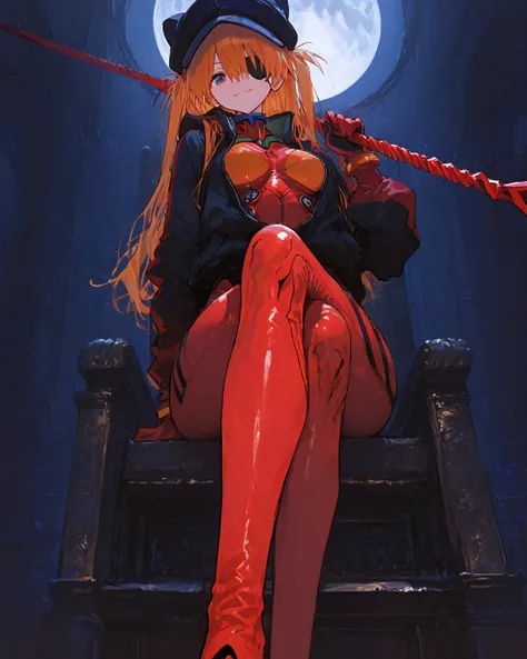   masterpiece, top quality,    vibrant, very aesthetic,    latest,  
medium breasts,  Neon Genesis Evangelion、     female 1 person、 、Su Long Aska Langley 、 orange hair、    blue eyes、    eye patch    、 Black Hat、 赤い  jacket、    jacket、  red plug suit、( 赤い  ...