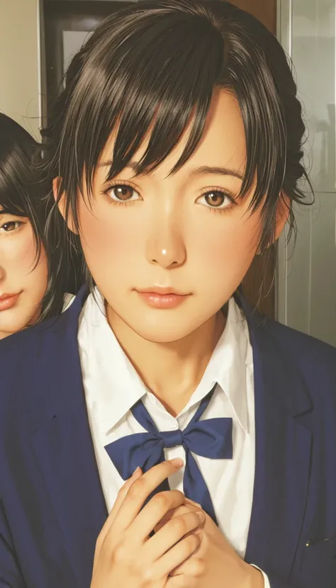 ( 傑作, 非常に詳細な , 封筒, クリアフォーカス , 影, アニメスタイル, 超高解像度 , 8k, 完璧な解剖学, 完璧な顔, ( 詳細な顔 ), ( 詳細な目 ), アニメガール , を魅惑的に強調しています , エレガントなブーツ . このデザインは 、 彼女のシルエットを魅力的に強調する , ハイパーリアリズム . 肩にかかる長い茶髪 , 青い目 . 背景は都市景観 . ビッグブレスト, Vネック.