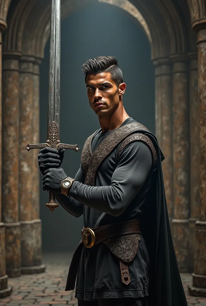 Real picture of Cristiano Ronaldo holding a sword in hand