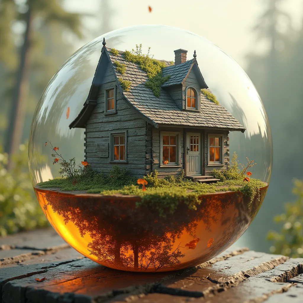 Old house in a resin ball
