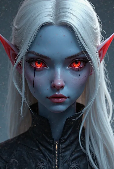 Cute Drow Woman, dark elf, navy skin, blue-grey skin, white hair, beautiful d&d character portrait, dark fantasy, detailed, realistic face, digital portrait, intricate clothing, fiverr dnd character, wlop, stanley artgerm lau, ilya kuvshinov, artstation, h...