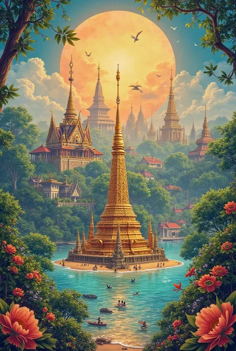 Poster about Thailand showcasing it's rich culture and beautiful history also it's statue's or symbols showing their pride