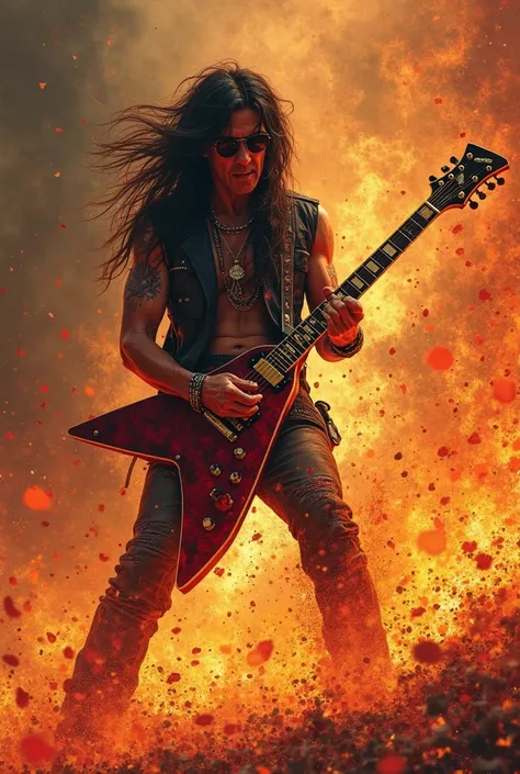 Create me a beckground about slash guitar in flames