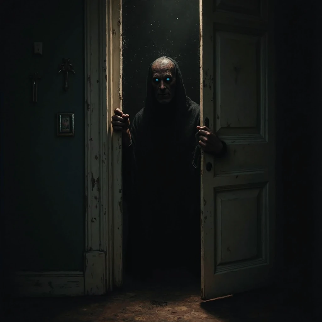  A ajar door with an evil person behind
