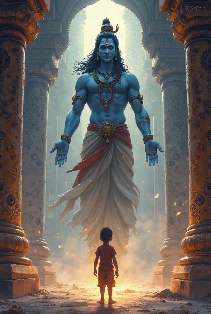 A boy in front of siva bhagwan
