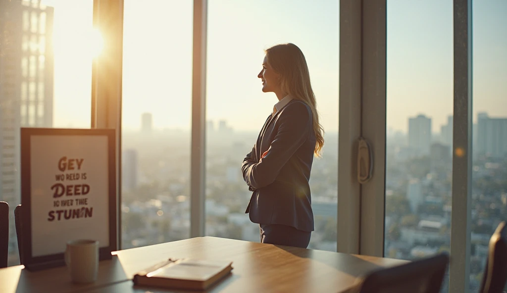 Success and Faith – Looking Toward the Future (White Person)
A White man or woman, dressed in business attire, stands by a large window in a high-rise office, looking out over the city with a thoughtful, content expression. The sunlight casts a glow on the...