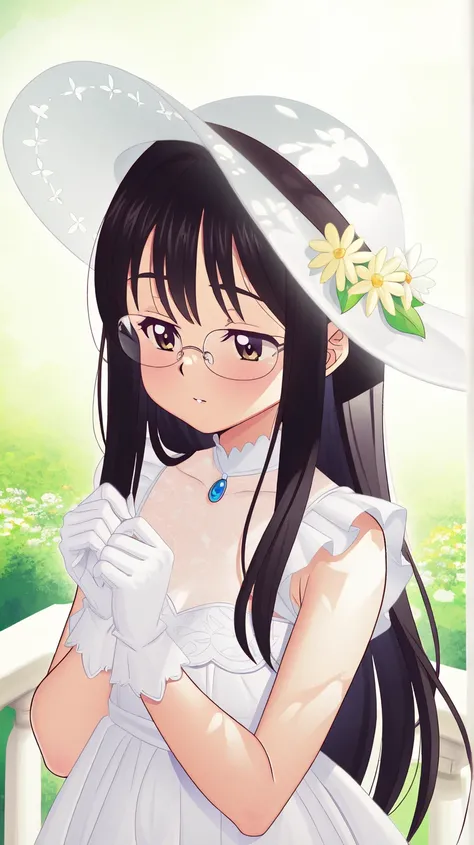   black hair, glass, princess, white gloves,