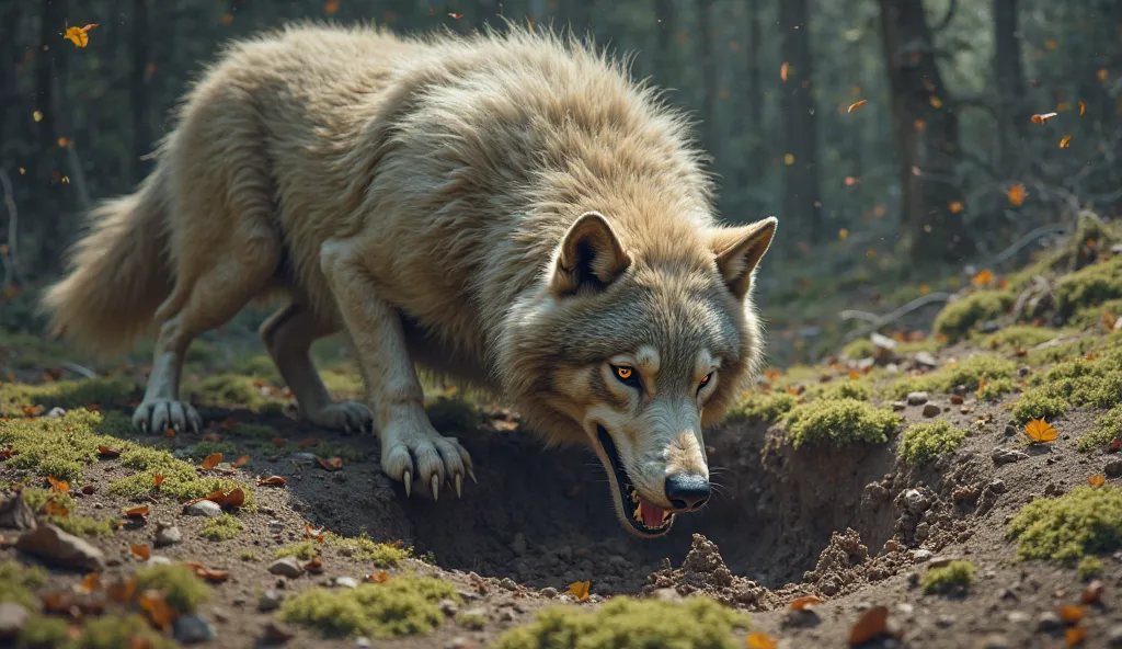 Wolf digging a hole