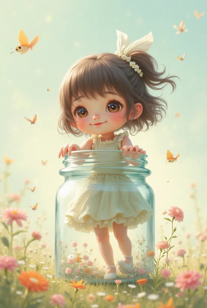 Cute jar girl with eyes and hands