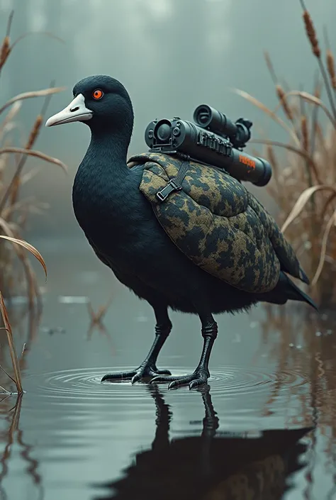 Eurasian coot dressed like Predator