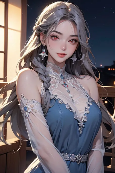 (Highest quality,  masterpiece:1.2), High Resolution, The best  masterpiece、very well detailed, realistic:1.37,   fantasy,  illustrations,gray hair、 ((red eyes)). queen, white dress、beautiful、 Eye Shadow Red 、 thick eyebrows、long lashes for muscular body、L...