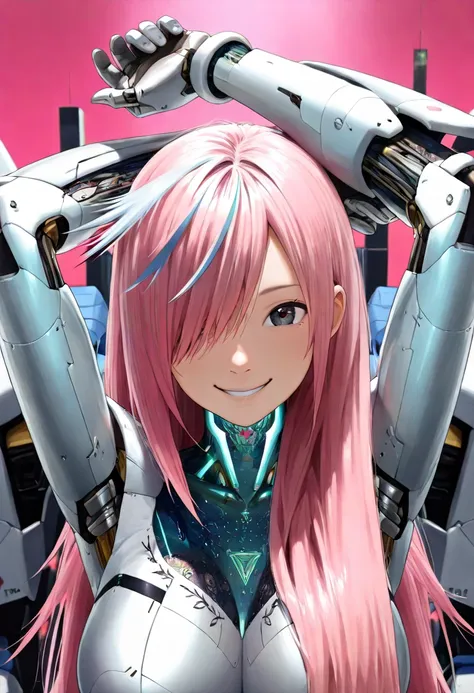 ((1girl in:1.5),(Embroidered cybernetic body:1.5),large full breasts,(mecha-armored:1.5)),(Highest image quality, excellent details, Ultra-high resolution, (Realism: 1.4), The best illustrations, favor details, Highly condensed 1 girl,a smile、(presence:1.5...