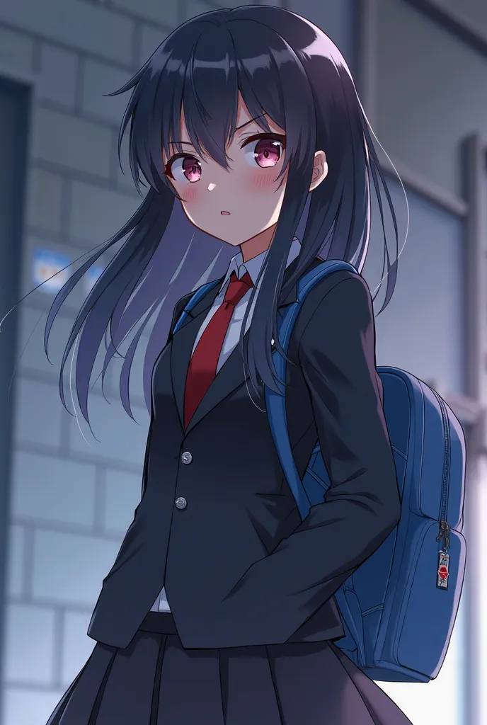 anime girl in a suit with a blue backpack, anime moe artstyle, jk uniform, marin kitagawa fanart, azur lane style, magic school uniform, noire moody scene, nagatoro, anime style like fate/stay night, iwakura lain, anime visual of a cute girl, kantai collec...