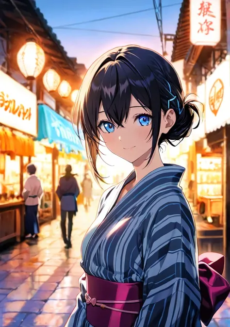 (     masterpiece),  Highest quality,   natural light, , Diffuse Light,    alone,     Beautiful Anime     、   beautiful artistic style  ,  Rise of the Center     ,  chest, natalie ,  赤い頬, (smile),( Fantastic Streetscapes ),( look here),    shortcuts  ,   s...