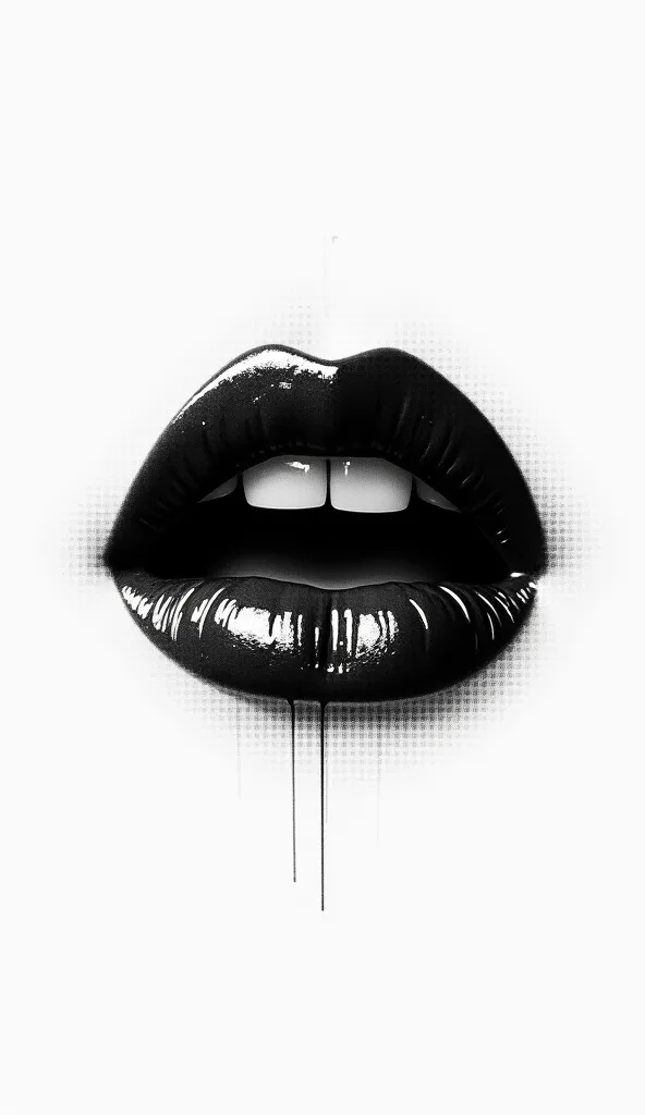 aidmafluxpro1.1.
Silhouette of lips, mouth slightly open with visible teeth, minimalist style, black and white, glitch art in the style of a halftone print artwork