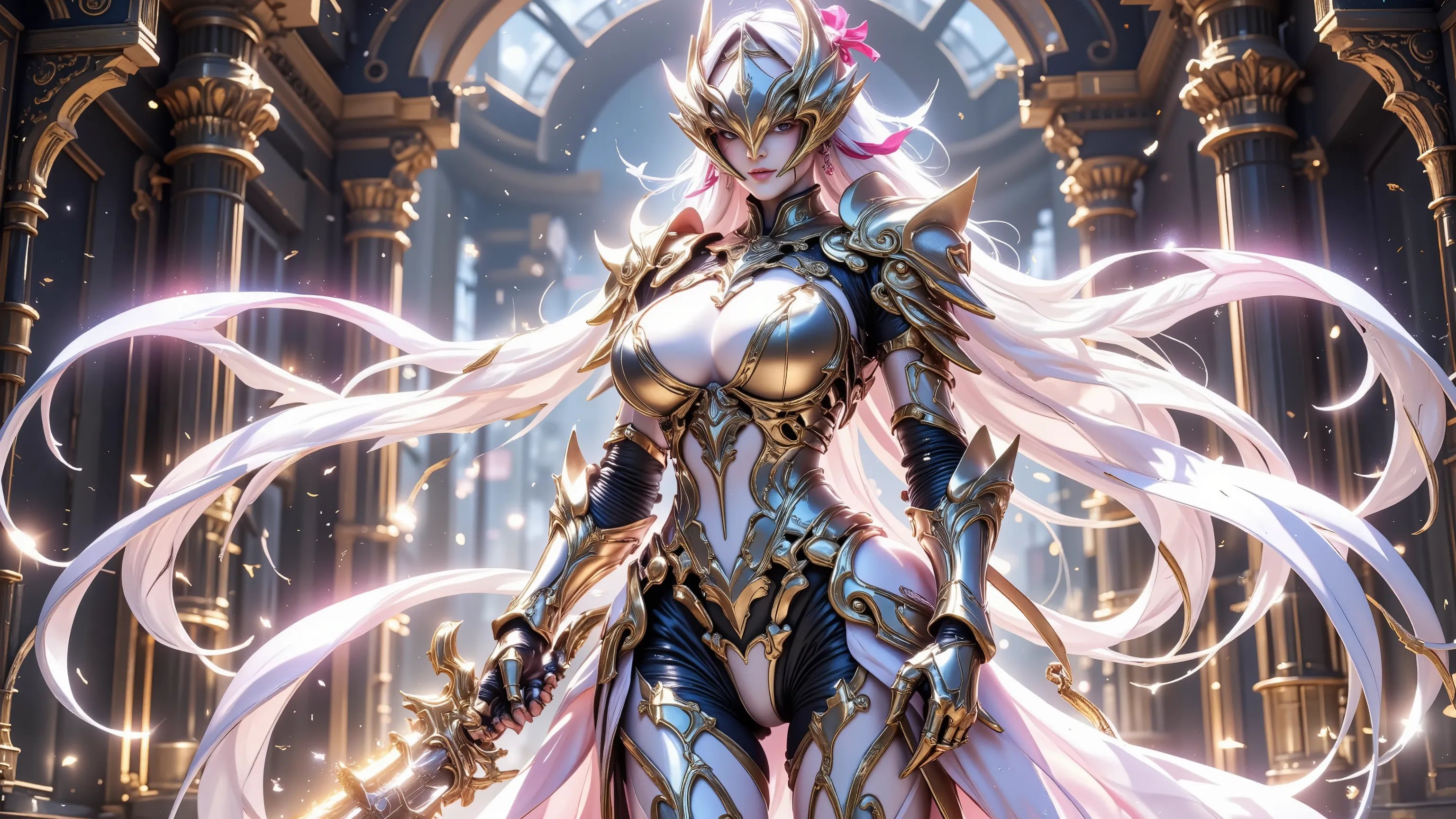 ((Highest quality)),( Ultra High Definition ),(very well detailed),( detailed description),(( best CG )),(masterpiece), Ultra Detailed Art ,Amazing Painted Art,(Art with delicate details:1.5), Female Knight:1.5, latex leotard armor:1.5, Exquisite and intri...