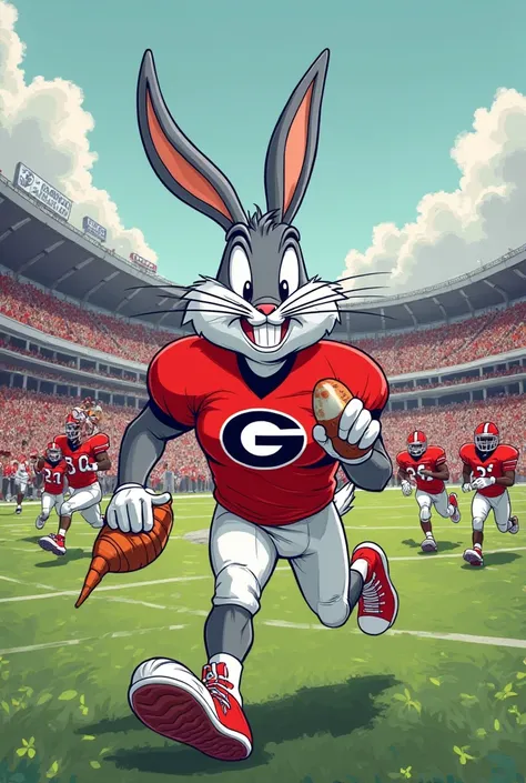 Bugs bunny playing football at Georgia bulldogs