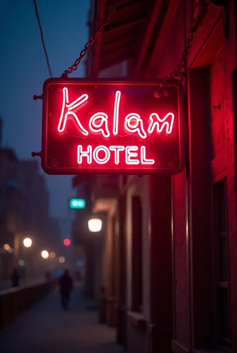 Neon sign in urdu  kalam hotel with logo