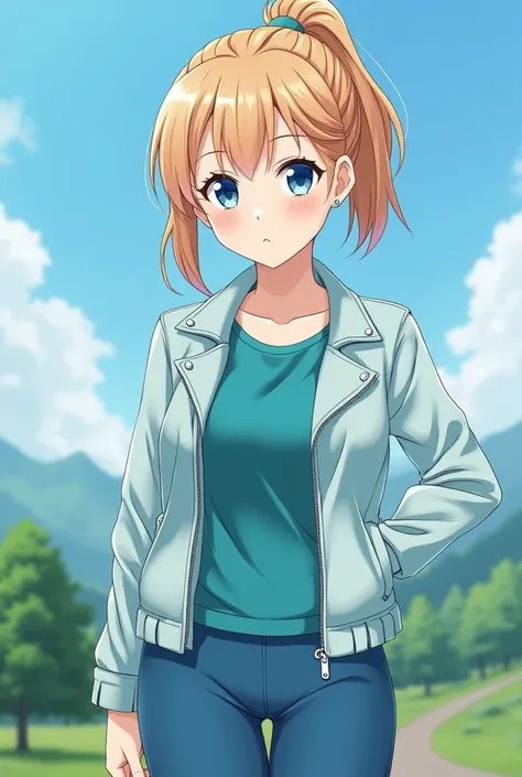 Anime girl, name Helen, she is 35 years old, and she have a mature body and her skin is clean white. Her hair is light-tan short ponytail hair, her eyes color full blue like, her body is like a thick mother figure. Her height is 171cm, and her weight is 16...