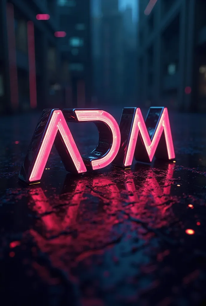 Create a logo with the letters ADM with a futuristic theme, with a dark and neon touch